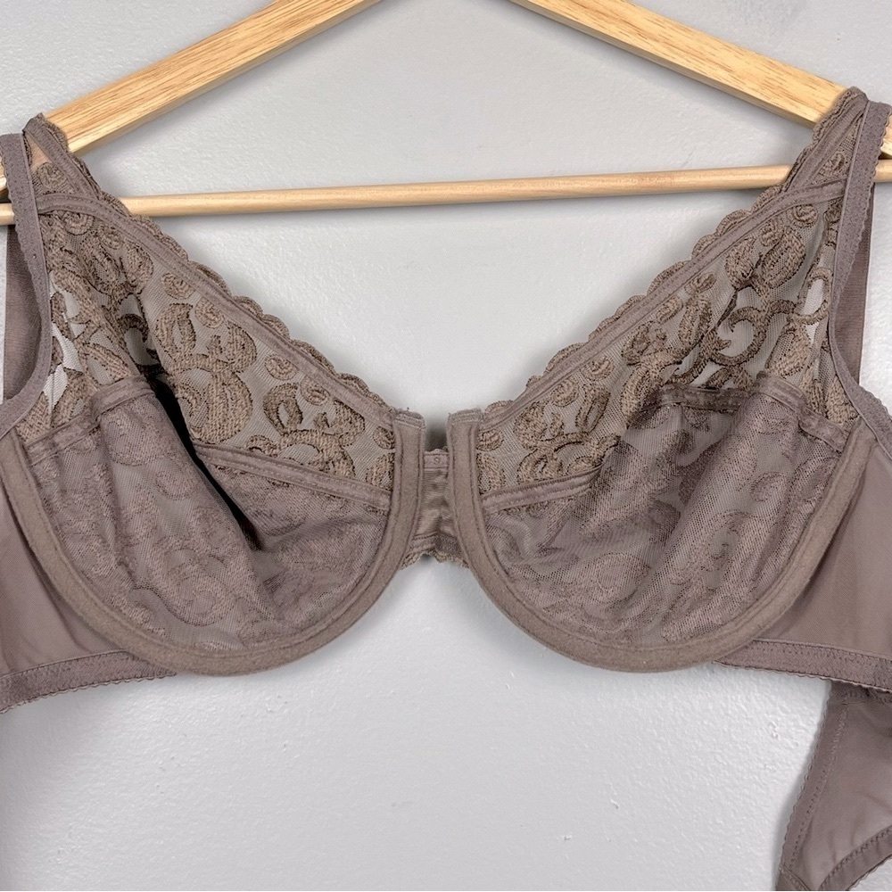 Wacoal brown Arabesque 85199 mesh embroidered Underwire Bra, 38D. - Picture 4 of 7
